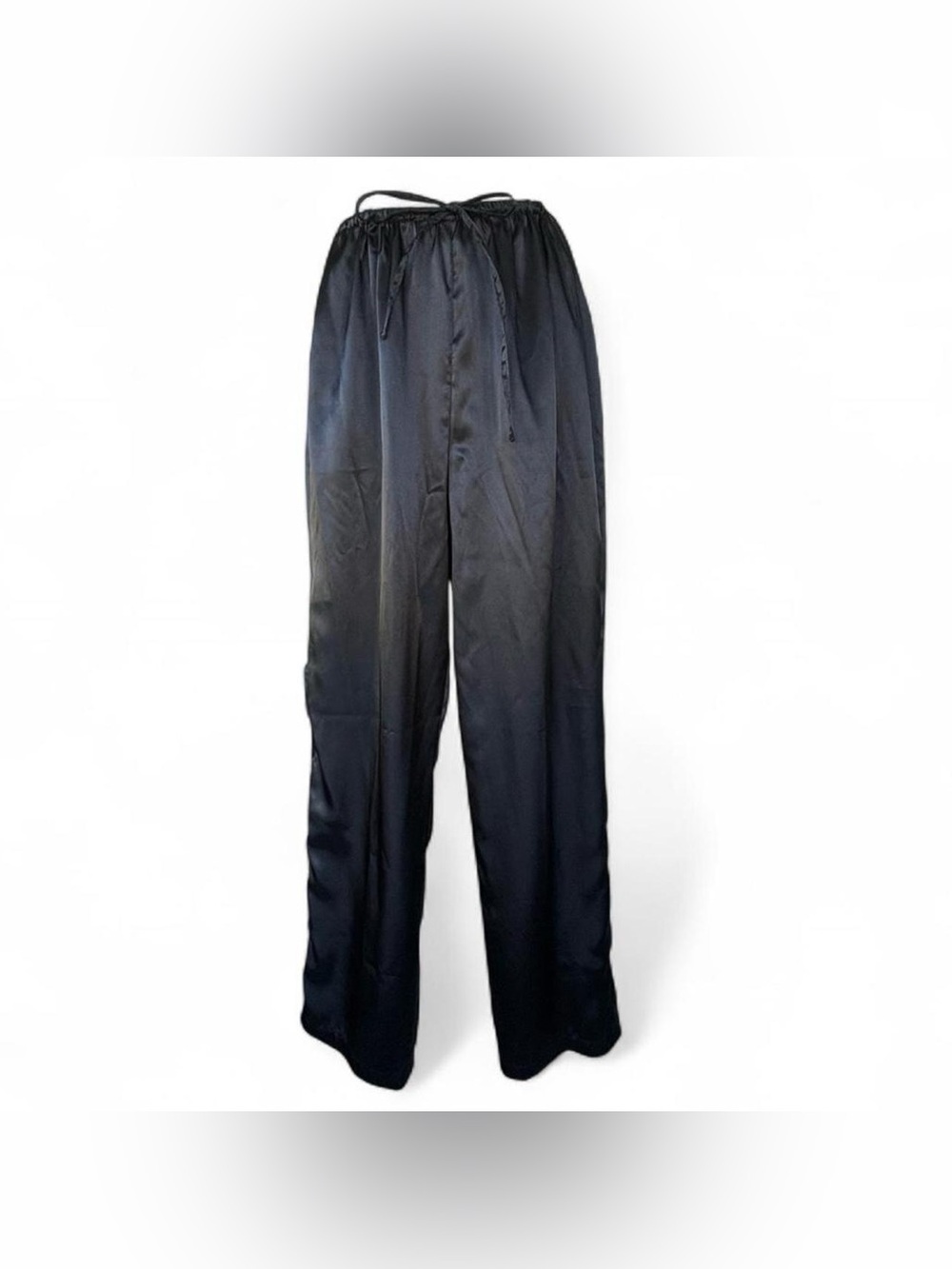 Black Satin Wide Leg PJ Pants Small Relaxed Silky Minimalist Chic Quiet Luxury